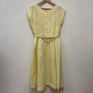 Vintage Claire Carmen Dress Light Yellow with Matching Belt Pleat Fit Flaren Sz